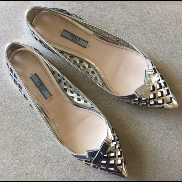 Prada Shoes - 💯 PRADA Silver Pointed Flats